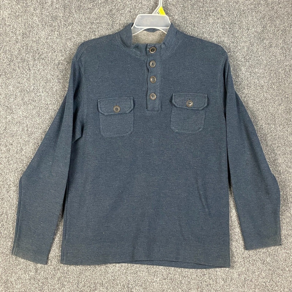 Outdoors Life Henley Waffle Knit Sweater Men's Medium Pullover Blue Cotton Blend